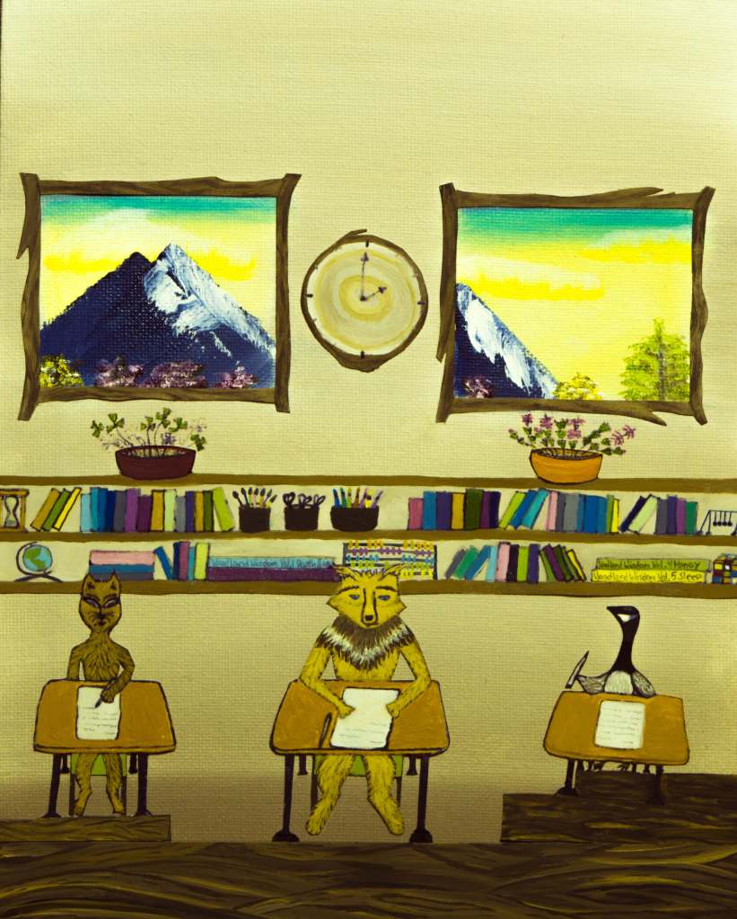 Illustration of Cole the Coyote nervous about taking a test in school