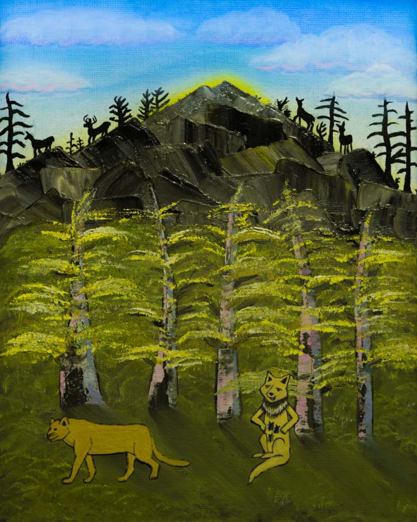 Illustration of Cole the Coyote with "butterflies in his belly" as his friend walks away from him