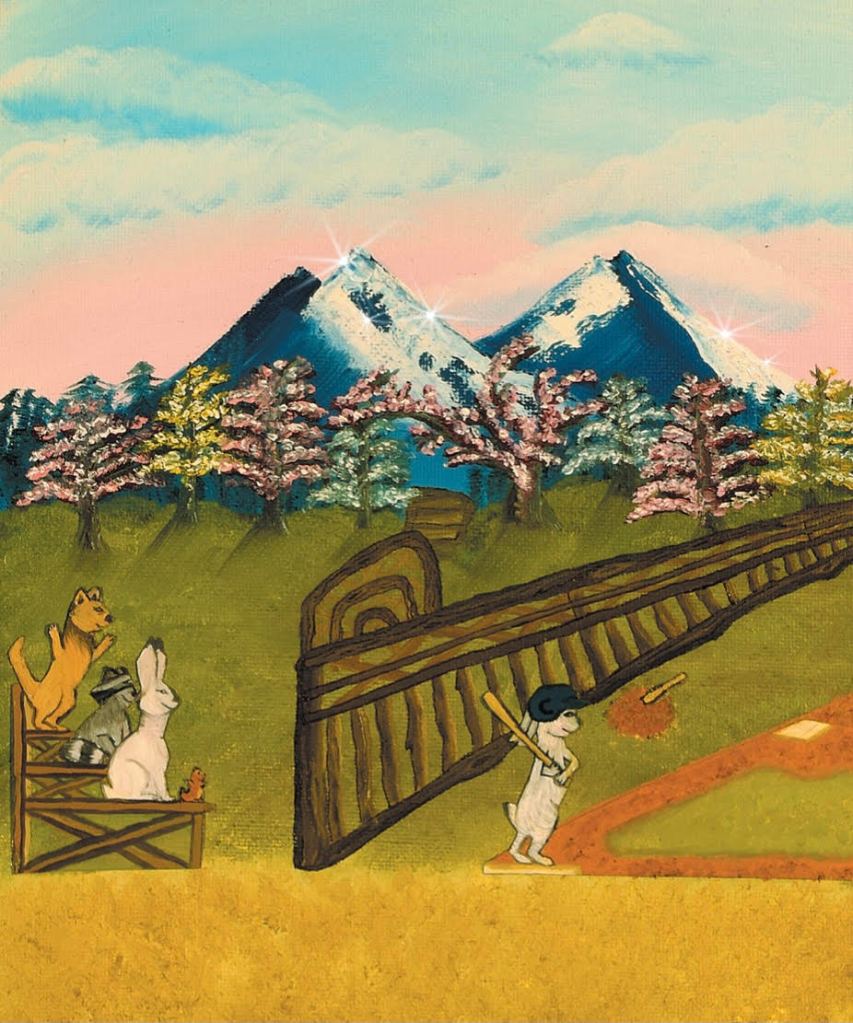 Illustration of Amanda the Arctic Hare watching her friend play baseball