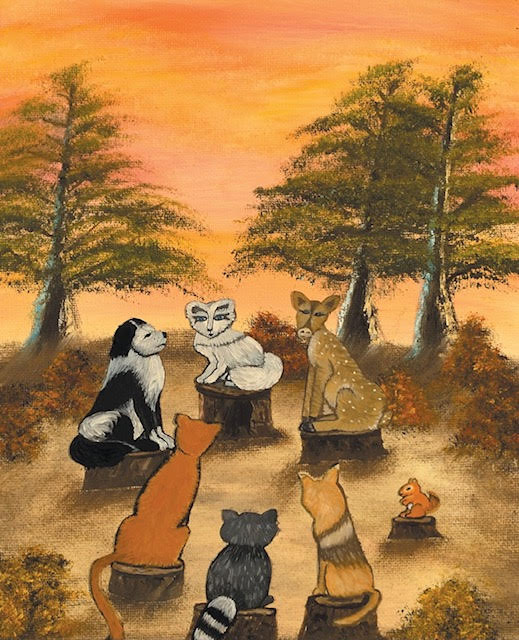 Illustration of Ann the Artic Fox facilitating a grief support group