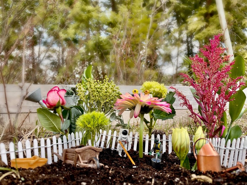 Toys talking and gardening